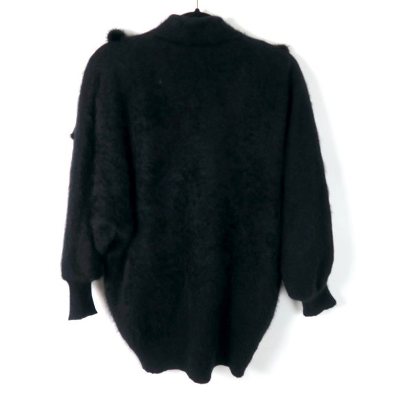 Vintage Black Fuzzy Button Up Cardigan M/L Japanese Sequin Fur Bead Embellished - Picture 2 of 10